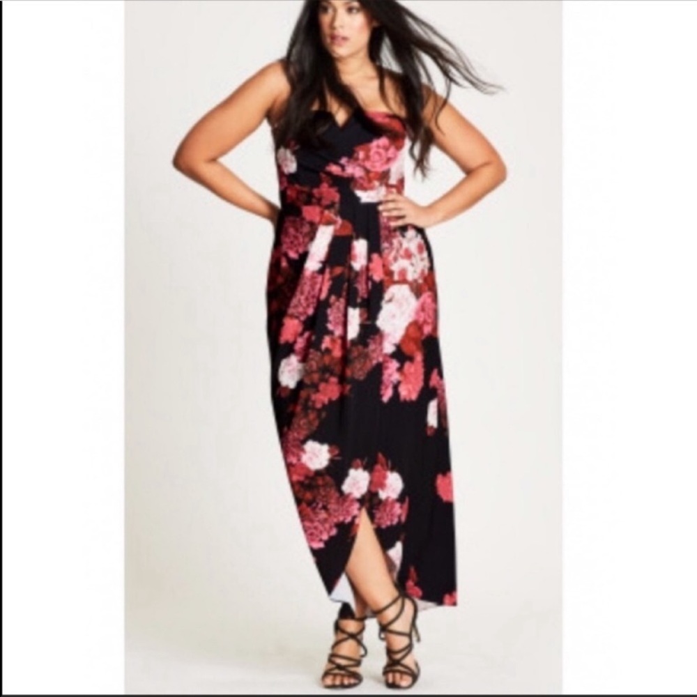 City Chic Autumn Days Faux Wrap Floral Maxi Dress
